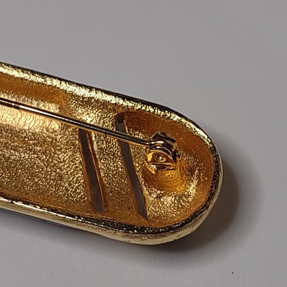 Black And Gold Tone Oval Brooch With Clear Rhinestones - Picture 11 of 14